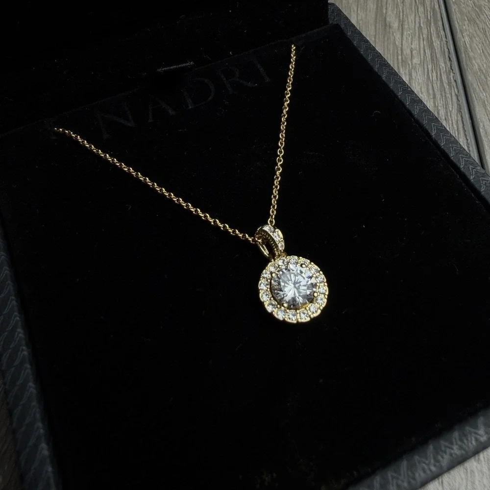 Nadri Round Halo Pendant Necklace Gold Tone Cubic Zirconia Crystal Pave New